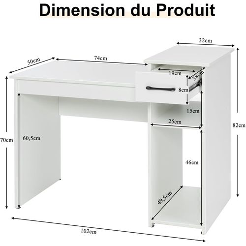Bureau D'ordinateur Mati Blanc 138x50x76 Cm - Avec 2 Tiroirs - Feldmann-Wohnen