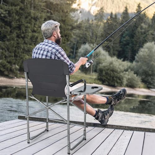Chaise De Camping Pliante Avec Table Latérale Et Porte-gobelet, Supporte 150 Kg