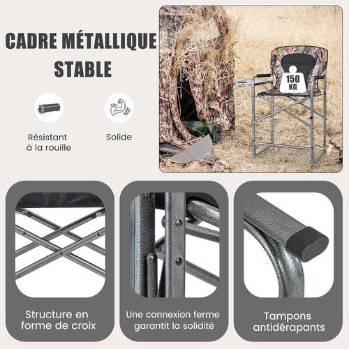 Chaise De Camping Pliante Avec Table Latérale Et Porte-gobelet, Supporte 150 Kg