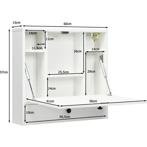 Bureau Mural Rabattable Pour Ordinateur Portable, Table Murale Avec Étagères Intégrée,tiroir(blanc)