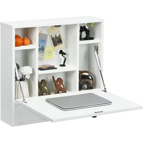 Bureau Mural Rabattable Pour Ordinateur Portable, Table Murale Avec Étagères Intégrée,tiroir(blanc)