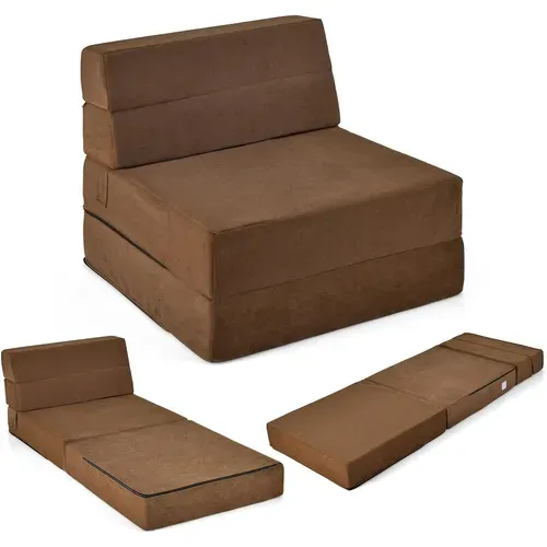 Matelas Lit Fauteuil Pliable, Futon Convertible En Mousse Haute Densité De 15 Cm,voyage (marron)