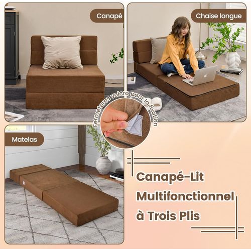 Matelas Lit Fauteuil Pliable, Futon Convertible En Mousse Haute Densité De 15 Cm,voyage (marron)