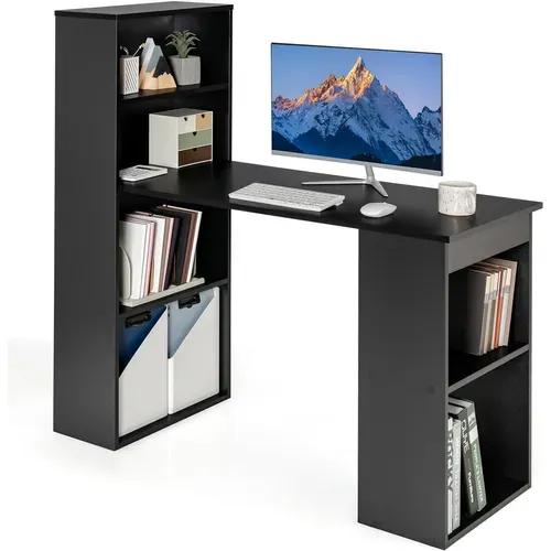 Bureau Droit Réversible Avec Bibliothèque, Assemblage Facile, Pour Maison, Bureaux (noir)