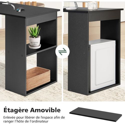 Bureau Droit Réversible Avec Bibliothèque, Assemblage Facile, Pour Maison, Bureaux (noir)
