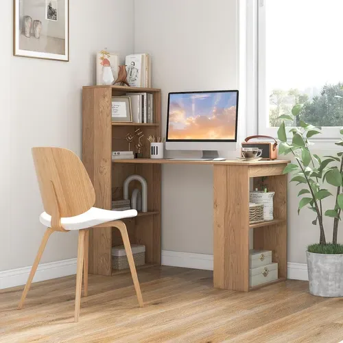 Bureau Droit Réversible Avec Bibliothèque, Assemblage Facile, Pour Maison, Bureaux (naturel)