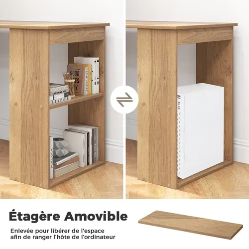 Bureau Droit Réversible Avec Bibliothèque, Assemblage Facile, Pour Maison, Bureaux (naturel)