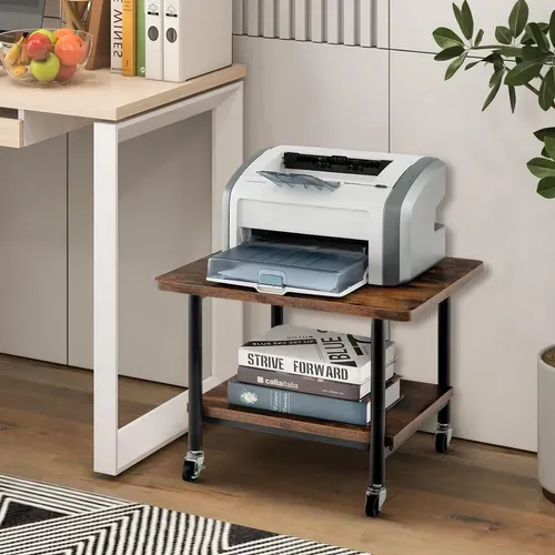 Support D'imprimante à 2 Niveaux, Meuble Imprimante Avec 4 Roues , Salon, Bureau (marron Rustique)