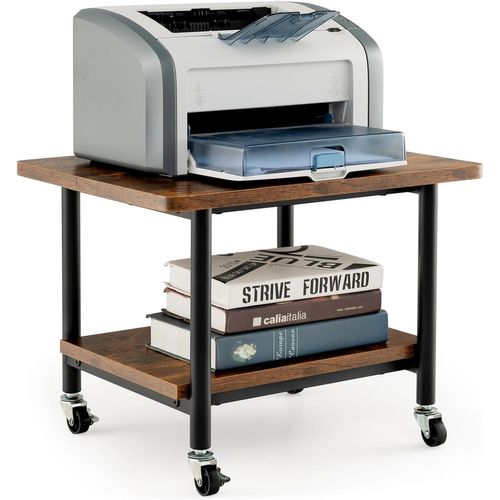 Support D'imprimante à 2 Niveaux, Meuble Imprimante Avec 4 Roues , Salon, Bureau (marron Rustique)