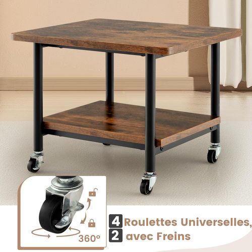 Support D'imprimante à 2 Niveaux, Meuble Imprimante Avec 4 Roues , Salon, Bureau (marron Rustique)