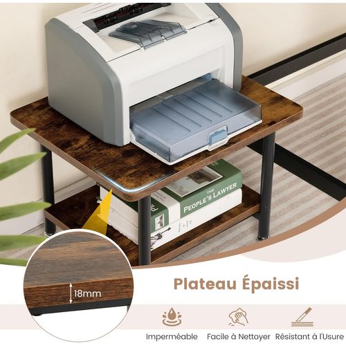 Support D'imprimante à 2 Niveaux, Meuble Imprimante Avec 4 Roues , Salon, Bureau (marron Rustique)