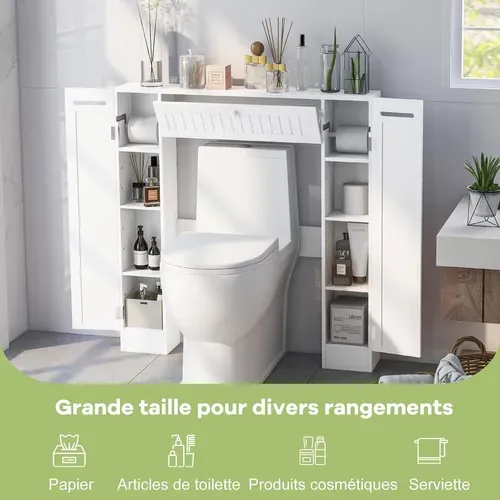 Meuble Wc Au-dessus Des Toilettes, Etagère De Rangement De Salle De Bains, 89 X 19,5 X 99 Cm, Blanc