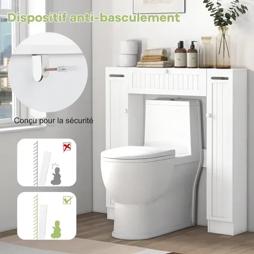 Meuble Wc Au-dessus Des Toilettes, Etagère De Rangement De Salle De Bains, 89 X 19,5 X 99 Cm, Blanc