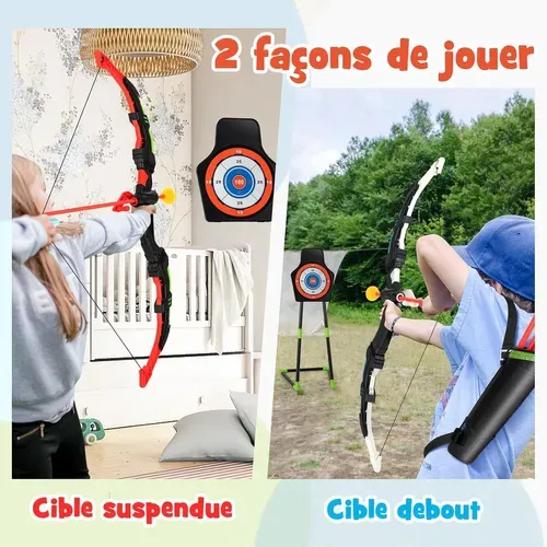 Arc Et Flèche Pour Enfants Avec Lumières LED, Jeu De Tir Intérieur Extérieur Pour Garçons Filles