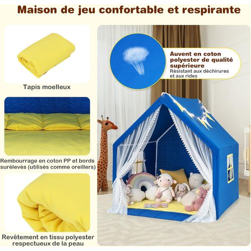 COSTWAY Tente De Jeux Pour Enfants, Cabane Enfant Avec Tapis Lavable Tente Enfant Interieur Avec Lumires Toiles Facile Assembler Pour Garons Et Filles 105 X 121 X 136 Cm Vert 69161991