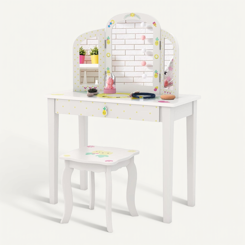 Coiffeuse enfant avec miroir rose et blanche - BETTANY, coiffeuse enfant - omega
