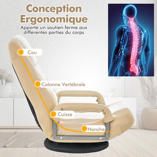 Fauteuil Pliable De Sol Chaise De Jeu Avec Dossier Réglable Sur 6 Positions Et Base Pivotante à 360°