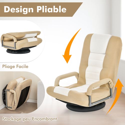 Fauteuil Pliable De Sol Chaise De Jeu Avec Dossier Réglable Sur 6 Positions Et Base Pivotante à 360°