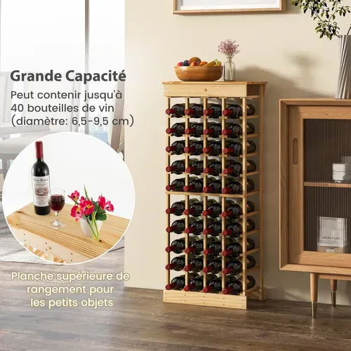Étagère 40 Bouteilles, Casier à Bouteilles à 10 Niveaux En Pin Massif, 46,5 X 27,5 X 113 Cm