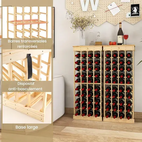 Étagère 40 Bouteilles, Casier à Bouteilles à 10 Niveaux En Pin Massif, 46,5 X 27,5 X 113 Cm