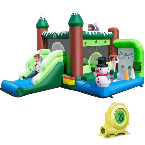 COSTWAY – Château Gonflable Clownland – Toboggan, Mur D'escalade, Piscine à 50 Balles – Intérieur/extérieur – 3-10 Ans