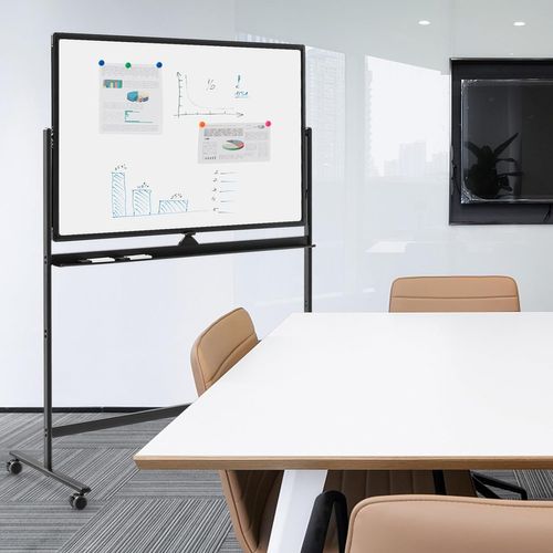 Tableau Blanc Mobile Magnétique Double Face, 120x80cm,12 Aimants, Pour École, Maison, Bureau