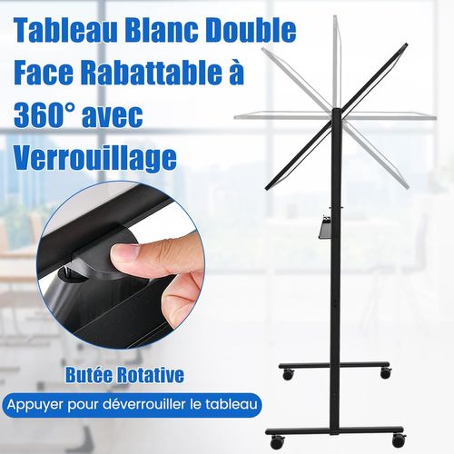 Tableau Blanc Mobile Magnétique Double Face, 120x80cm,12 Aimants, Pour École, Maison, Bureau