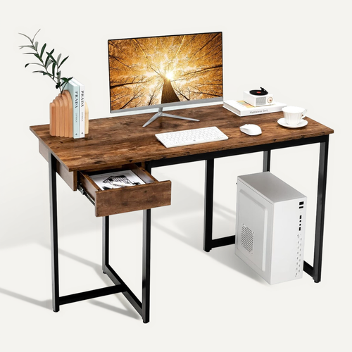 Bureau D'ordinateur Industriel 120 X 55 Cm, Facile à Assembler, 120 X 55 X 75 Cm (marron Rustique)