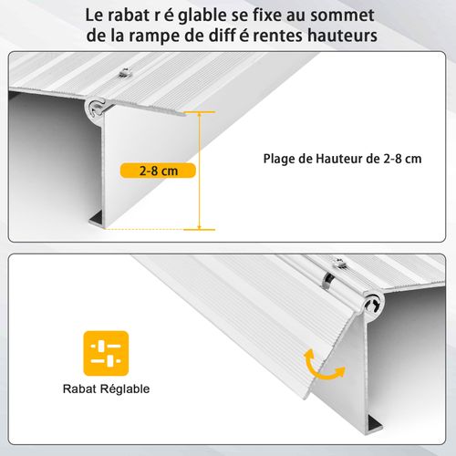 Rampe De Seuil De Porte De 8,5cm Avec Hauteur Réglable,charge 317kg, Pour Fauteuils Roulants
