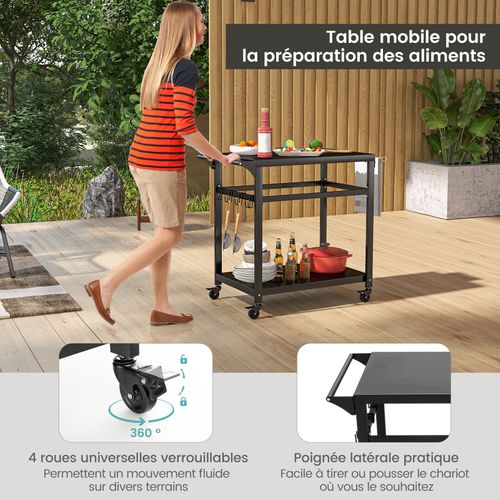 Chariot De Barbecue D'extérieur à Double Étagères, Table De Four à Pizza Mobile 108 X 50,5 X 88 Cm
