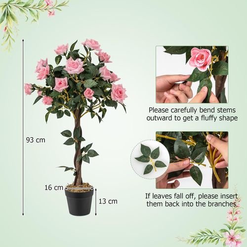 Plante Artificielle En Pot Remplies De Ciment 93cm Avec 21 Roses, Décoration Moderne