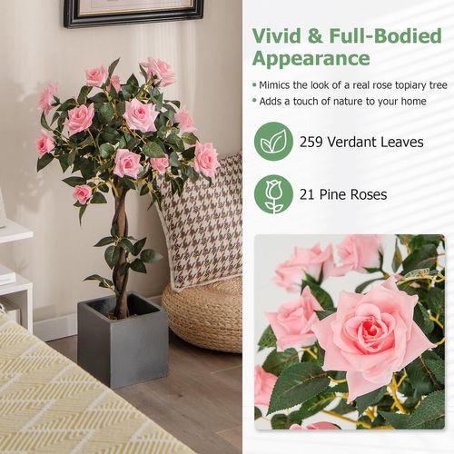 Plante Artificielle En Pot Remplies De Ciment 93cm Avec 21 Roses, Décoration Moderne