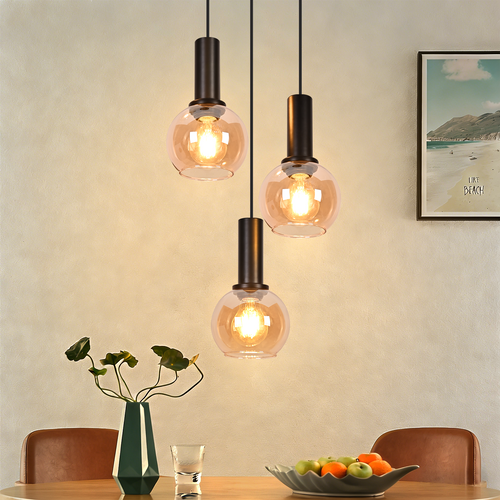 Suspension 3 Lumières Vintage Suspension En Verre Pour Salle à Manger（sans Ampoule）