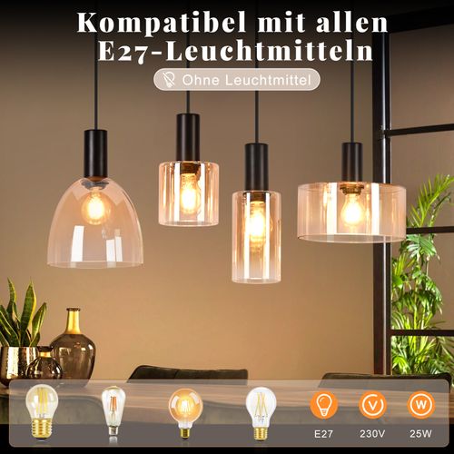 Suspension 4 Lumières Noire Vintage Suspension E27 Pour Chambre（sans Ampoule）