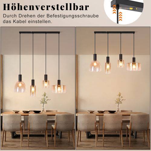Suspension 4 Lumières Noire Vintage Suspension E27 Pour Chambre（sans Ampoule）