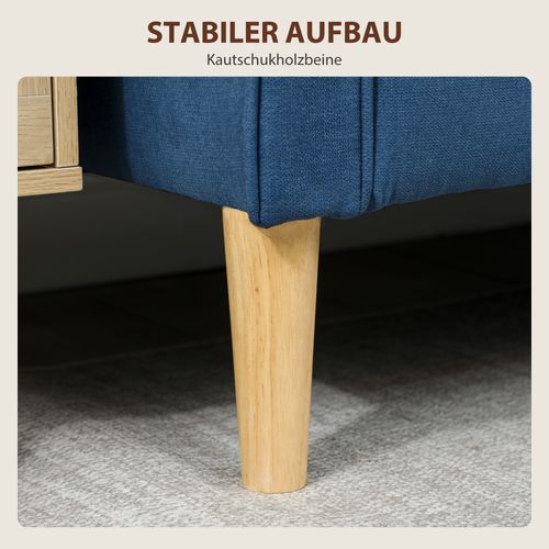Canapé Deux Places Avec Rangement Capitonnage à Boutons Coussins Bois D'hévéa 117 X 62 X 78 Cm Bleu