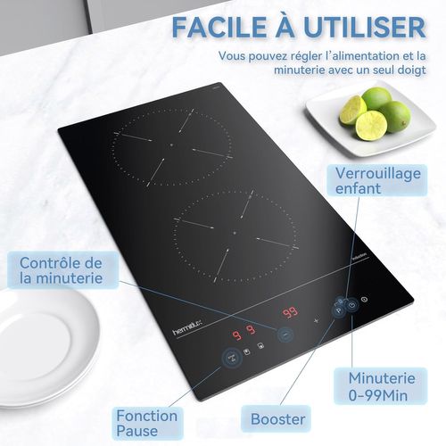 Plaque Induction 2 Feux Encastrable, Avec 9 Niveaux De Puissance Et Fonction Boost, 3500w