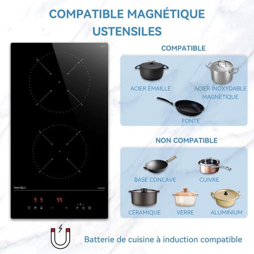 Plaque Induction 2 Feux Encastrable, Avec 9 Niveaux De Puissance Et Fonction Boost, 3500w