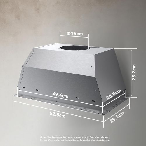 Groupe Filtrant 52cm, 3 Vitesses, Débit D'air 750m³/h, 67db, Eclairage à LED, Inox
