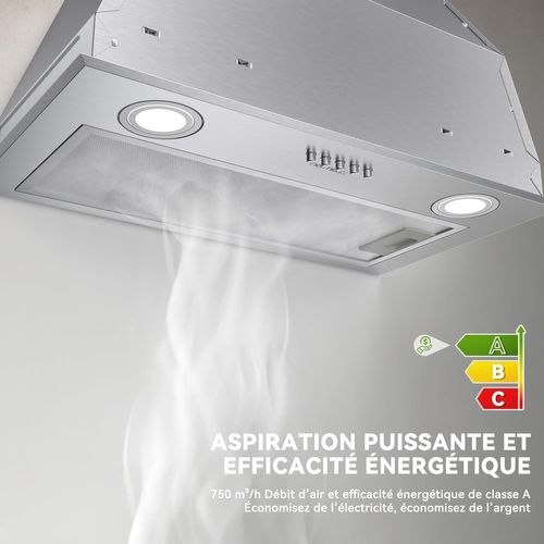 Groupe Filtrant 52cm, 3 Vitesses, Débit D'air 750m³/h, 67db, Eclairage à LED, Inox