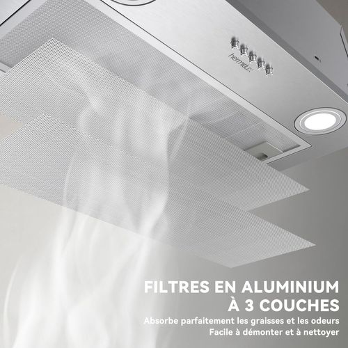 Groupe Filtrant 52cm, 3 Vitesses, Débit D'air 750m³/h, 67db, Eclairage à LED, Inox