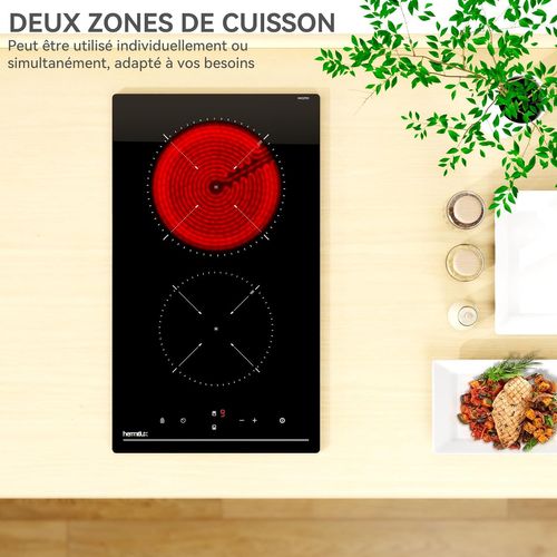 Plaque Vitrocéramique 2 Foyers, 29 Cm, 9 Niveaux De Puissance, 3300w, Commande Tactile