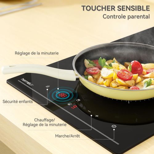 Plaque Vitrocéramique 2 Foyers, 29 Cm, 9 Niveaux De Puissance, 3300w, Commande Tactile