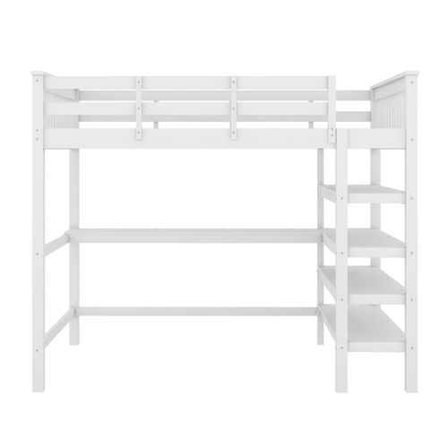 Lit Mezzanine 140x200 Cm Avec Bureau Et étagères En Pin Blanc
