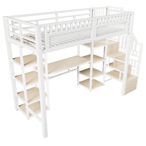 Lit Mezzanine 90x200 Cm Avec Bureau, LED Et USB