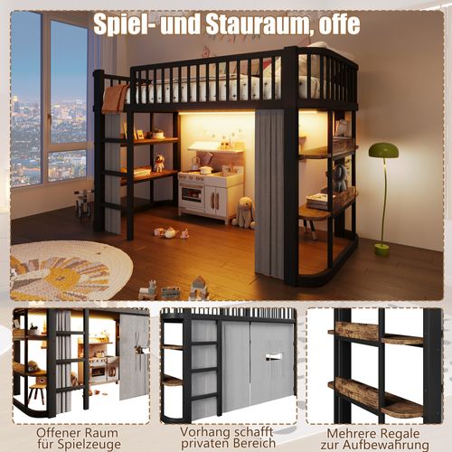Lit Mezzanine 90x200 Cm Avec Rideaux Occultants Et LED