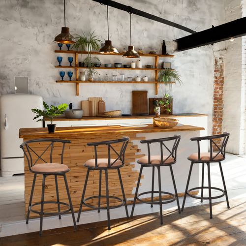 Lot De 2 Tabourets De Bar Industriel Pivotant Sur 360° Siège De 63 Cm De Haut, Marron