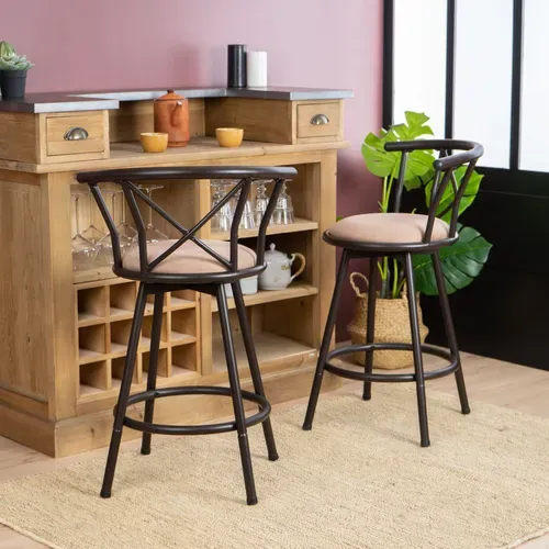 Lot De 2 Tabourets De Bar Industriel Pivotant Sur 360° Siège De 63 Cm De Haut, Marron