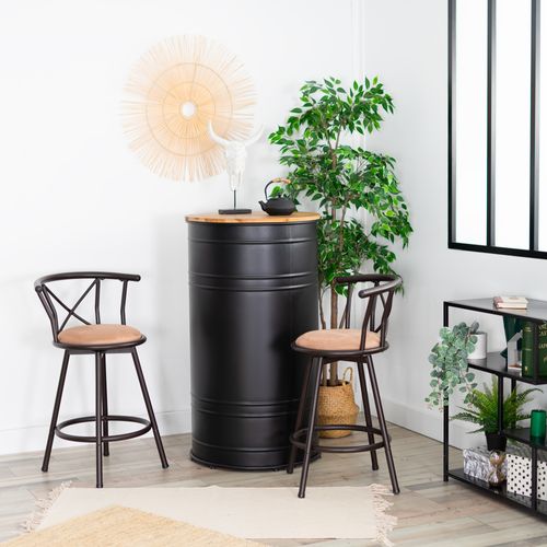 Lot De 2 Tabourets De Bar Industriel Pivotant Sur 360° Siège De 63 Cm De Haut, Marron