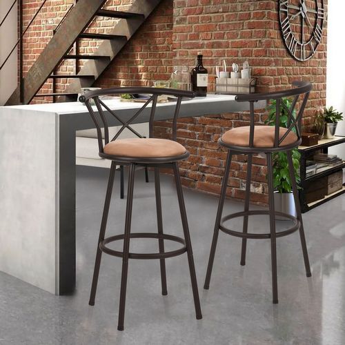 Lot De 2 Tabourets De Bar Industriel Pivotant Sur 360° Siège De 75,5 Cm De Haut, Marron